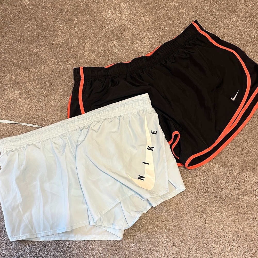 Bundle Nike Women's Black/Light Blue and black/peach dri fit running shorts